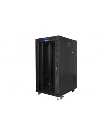 Szafa instalacyjna Rack stojąca 19'' 22U 600x600 czarna drzwi szklane LCD Lanberg (flat pack)