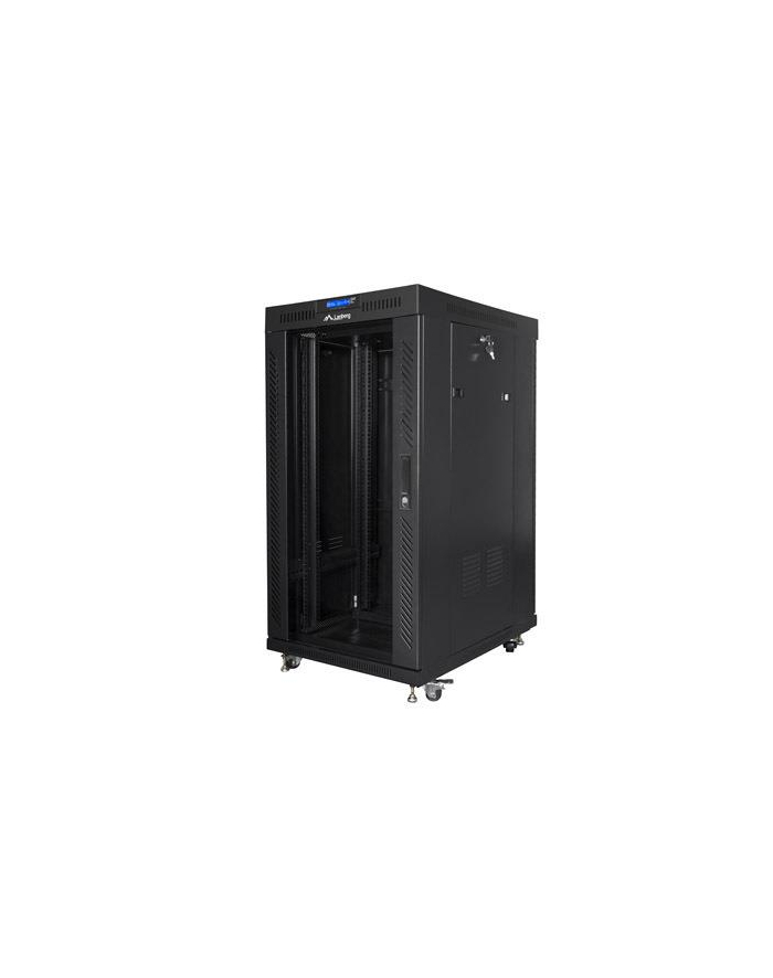 Szafa instalacyjna Rack stojąca 19'' 22U 600x600 czarna drzwi szklane LCD Lanberg (flat pack) główny