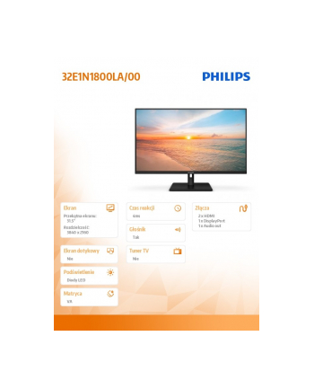 philips Monitor 32E1N1800LA VA 31.5 cala 4K HDMIx2 DP Głośniki