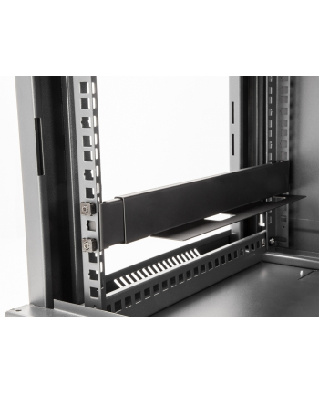 DeLOCK 19 mounting rail, length adjustable 368 - 600 mm for network cabinet, mounting rails (Kolor: CZARNY, 2 pieces, 1 height unit)