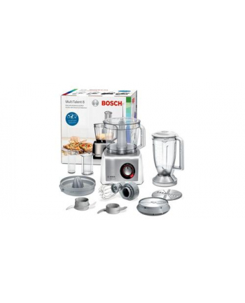 Bosch | MC812S820 | 1250 W | Robot kuchenny MultiTalent 8 | Liczba prędkości Jednakowe ustawienie prędkości, funkcje natychmiastowe i pulsacyjne | Pojemność miski 3,9 L | Blender | Biały/Srebrny