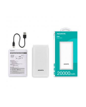 POWER BANK USB 20000MAH WHITE/PBC20-WH ADATA