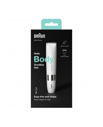 braun Brązowy | Zobacz materiał BS1000 | Mini trymer do ciała | Czas pracy (maks) min | Żywotność żarówki (błyski) Nie dotyczy | Liczba poziomów mocy 1 | Na mokro i na sucho | Biały