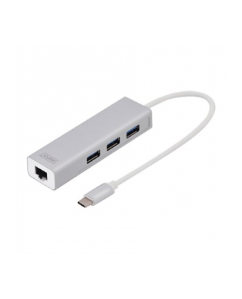 digitus HUB 3-portowy USB Typ C 30 HighSpeed z LANGigabit LAN adapter, aluminium