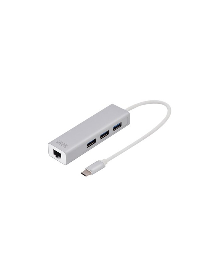 digitus HUB 3-portowy USB Typ C 30 HighSpeed z LANGigabit LAN adapter, aluminium główny