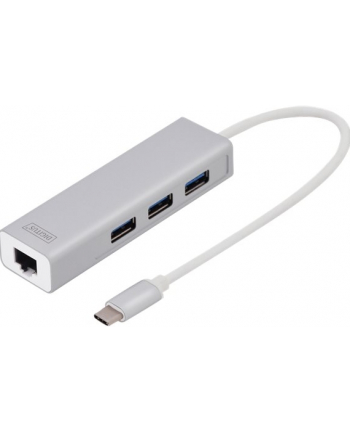 digitus HUB 3-portowy USB Typ C 30 HighSpeed z LANGigabit LAN adapter, aluminium