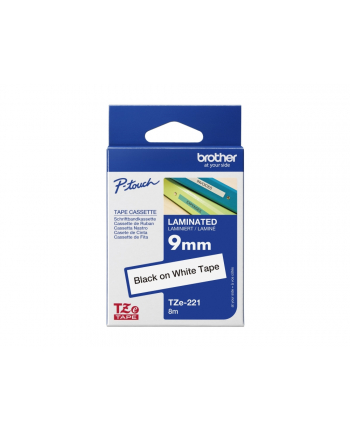 bczerwonyher TZE-221 LAMINATED TAPE 9MM 8M/BLACK ON WHITE