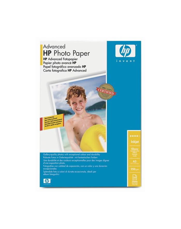 Papier Advanced foto Błyszczący 250g A3 20arkuszy Q8697A główny