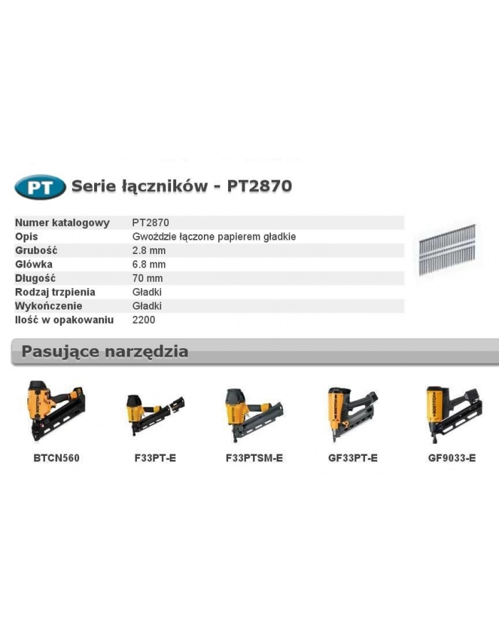 BOSTITCH GWOŹDZIE PT 33` 2,8 x 70mm 2200 szt główny