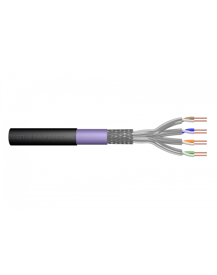 Kabel instalacyjny zewnętrzny suchy DIGITUS kat7, S/FTP, AWG 23/1, PE/LSOH, 100m, czarny główny