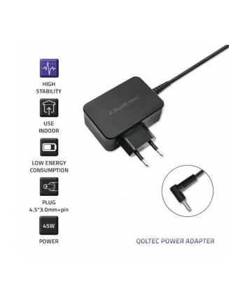 Qoltec Zasilacz do ultrabooka laptopa HP 45W | 195V | 231A | 45*30+pin