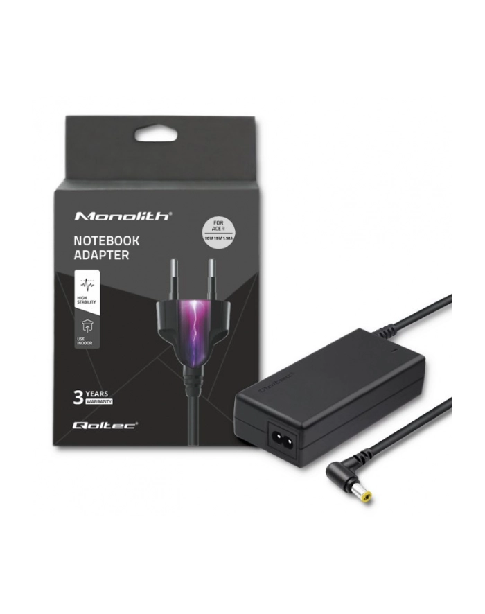 Qoltec Zasilacz do laptopa Acer 30W | 19V | 158A | 55*17 | +kabel zasilający główny