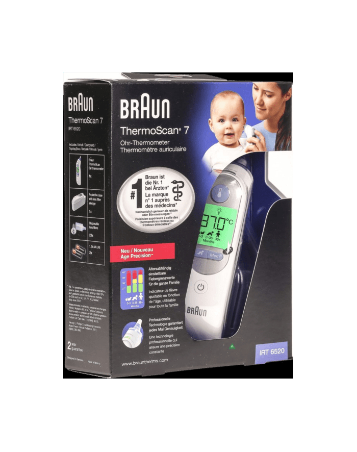 Termometr douszny na podczerwień Braun ThermoScan 7 biały, IRT6520 główny