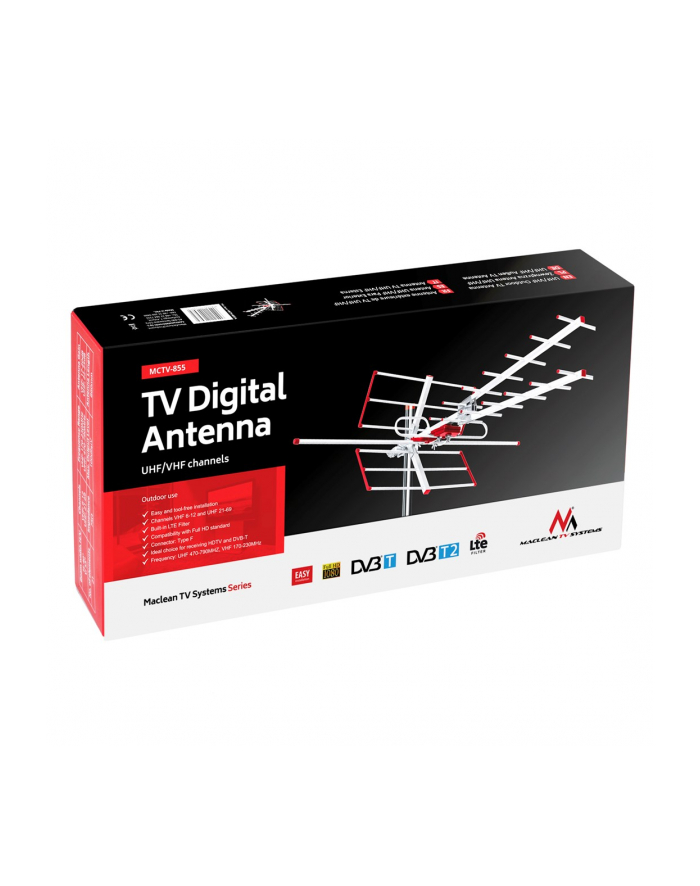 Antena TV DVB-T/T2 HEVC Maclean, pasywna, zewnętrzna combo, filtr Lte, UHF/VHF max 100dBµV, MCTV-855 główny