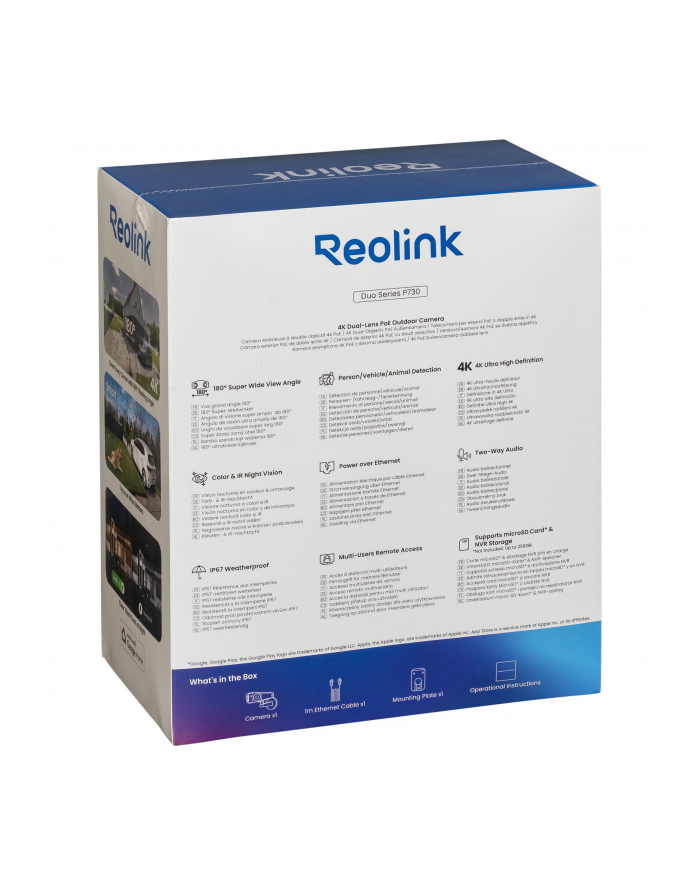 Reolink | Kamera 4K POE z dwoma obiektywami | Seria Duo P730 | Pocisk | 8 MP | 3,2 mm/F2,0 | Stopień ochrony IP66 | H265 | Karta microSD, maks 256 GB główny