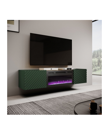 cama meble Szafka RTV z kominkiem elektrycznym ONDA 180,5x40xH58,39 zieleń (stojąca lub wisząca)