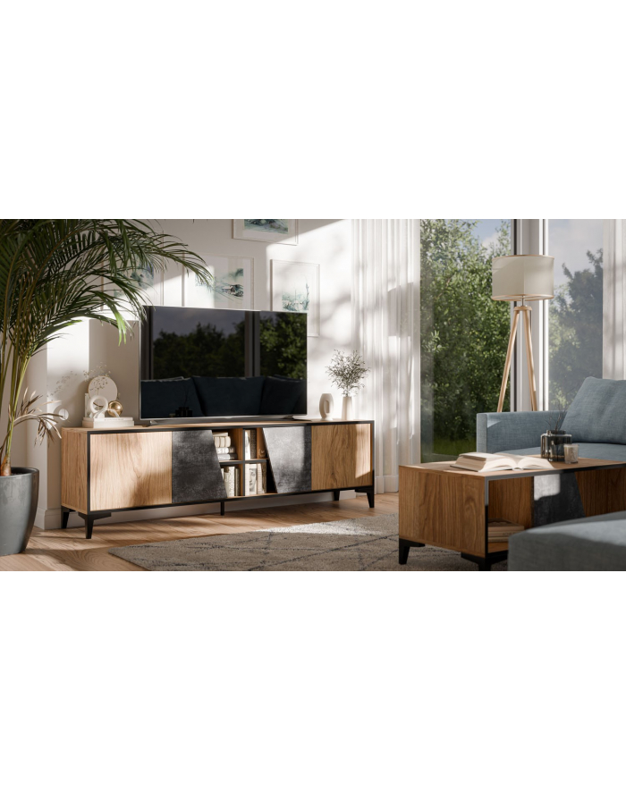 cama meble Szafka RTV 4D OVO 180x38xH53 dąb/beton główny