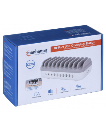 manhattan 10-Portowa Stacja Ładująca USB 120W 3x USB-C PD 7x USB-A