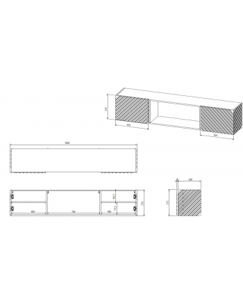 cama meble Szafka RTV LARA 183x35x37 biały mat + czarny kominek nr 2