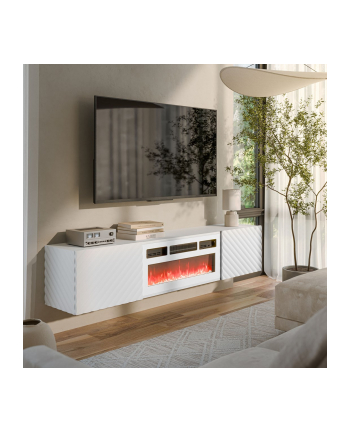 cama meble Szafka RTV LARA 183x35x37 biały mat + biały kominek