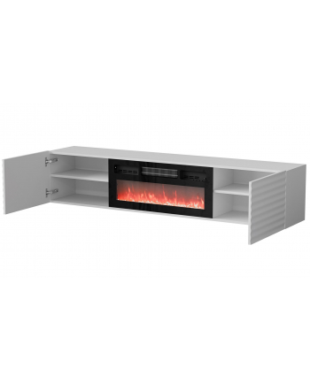 cama meble Szafka RTV TULA 183x35x37 biały mat + czarny kominek
