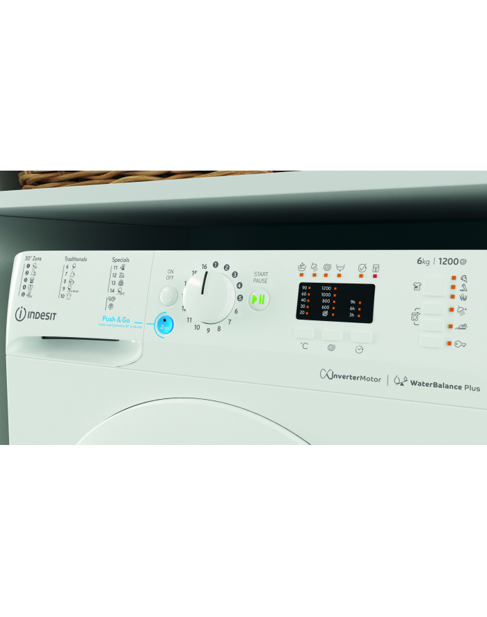 IND-ESIT | Pralka | BWSA 61294 W (wersja europejska) N | Klasa efektywności energetycznej C | Załadunek od przodu | Pojemność prania 6 kg | 1151 obr/min | Głębokość: 42,5 cm | Szerokość 59,5 cm | Wyświetlacz | Duża cyfra | Biały główny