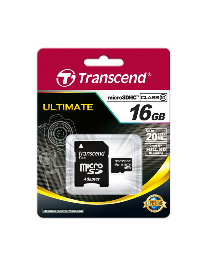 Transcend karta pamięci Micro SDHC 16GB Class 10 + Adapter główny