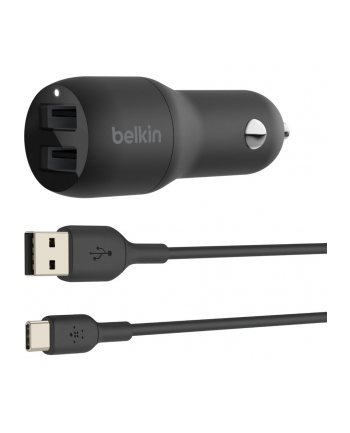 belkin DUAL USB-A CHARGER CAR/W/USB-C CABLE 1M 24W BLACK
