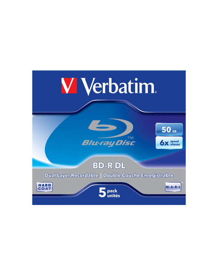 verbatim BD-R 2X DOUBLE LAYER 50GB PACK5/RW 1 TIME-PACK 5 UNITS główny