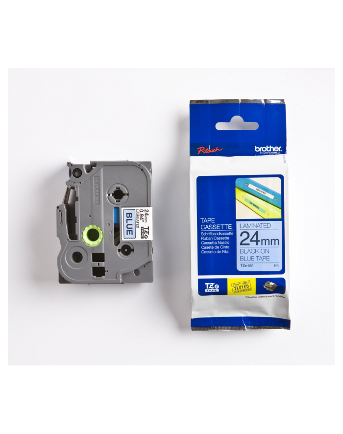 bczerwonyher TZE-551 LAMINATED TAPE 24MM 8M/BLACK ON BLUE główny