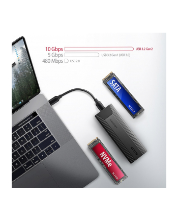 axagon EEM2-GTS2 Obudowa zewnętrzna aluminiowa bezśrubowa USB-C 3.2 Gen 2 M.2 NVMe ' SATA SSD + USB-A - USB-C redukcja