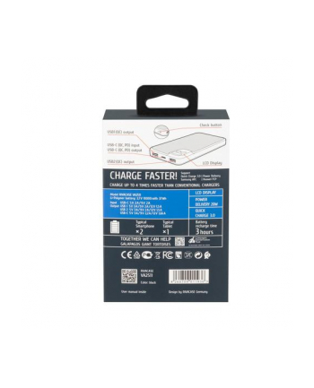 Powerbank RIVACASE 10000 mAh USB-C 20W + LCD, czarny