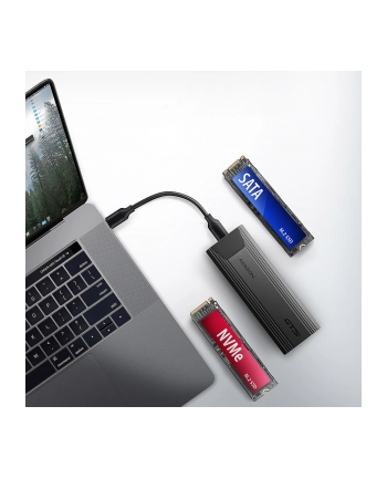 axagon EEM2-GTS2 Obudowa zewnętrzna aluminiowa bezśrubowa USB-C 3.2 Gen 2 M.2 NVMe ' SATA SSD + USB-A - USB-C redukcja