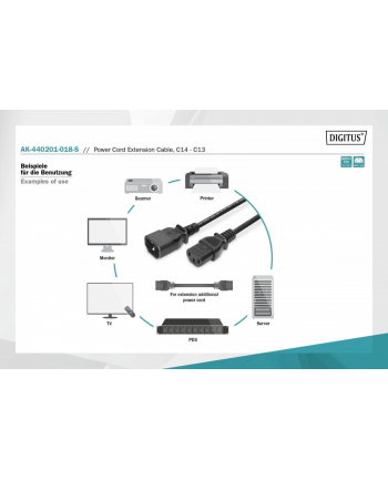 digitus Kabel przedłużający zasilający Typ IEC C14/IEC C13 M/Ż czarny 1,8m