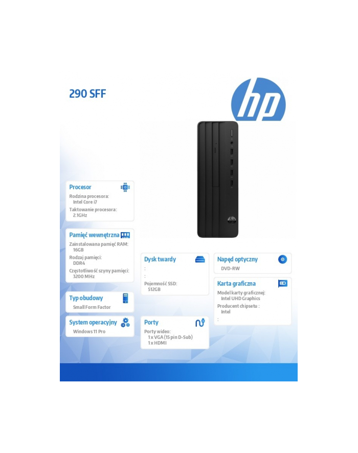 hp inc. Komputer 290 SFF G9R i7-13700 512GB/16GB/DVDRW/W11P 883V2EA główny