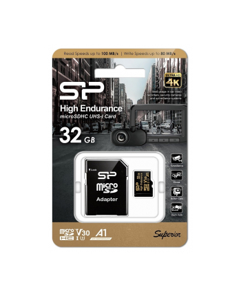 silicon power Karta pamięci microSDHC High Endurance 32GB V30 UHS-1 U3 A1 24/7 + ADAPTER microSD-SD