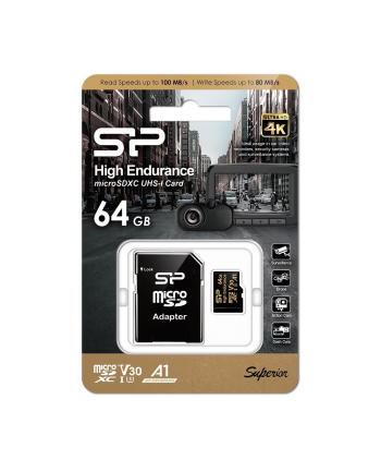 silicon power Karta pamięci microSDXC High Endurance 64GB V30 UHS-1 U3 A1 24/7 + ADAPTER microSD-SD