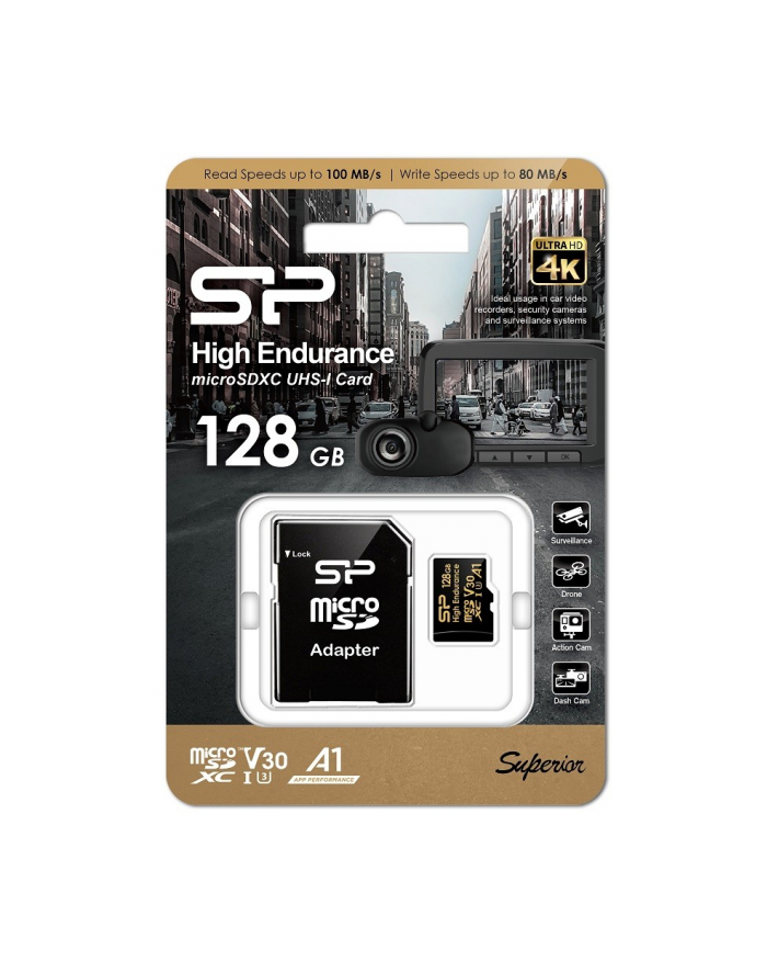 silicon power Karta pamięci microSDXC High Endurance 128GB V30 UHS-1 U3 A1 24/7 + ADAPTER microSD-SD główny