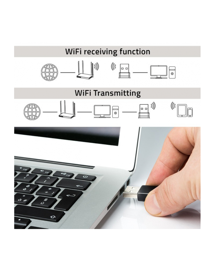 qoltec Bezprzewodowy ultra szybki mini adapter NANO WiFi | Standard N | USB 2.0 | 300Mbps główny