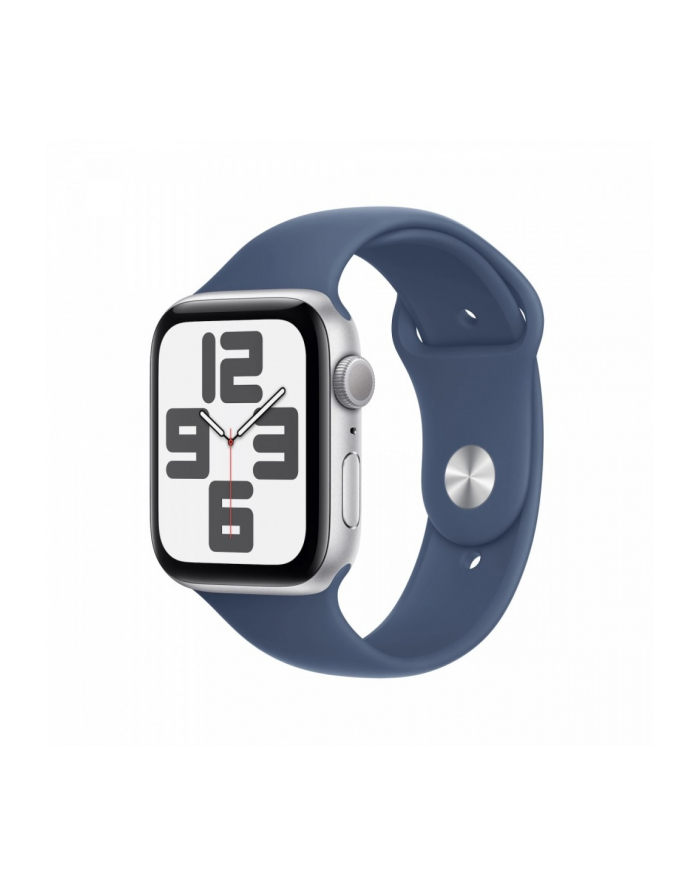 apple Watch SE GPS, koperta 40 mm z aluminium w kolorze srebrnym z paskiem sportowy w kolorze denim - rozmiar M/L główny