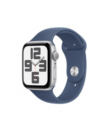 apple Watch SE GPS, koperta 44 mm z aluminium w kolorze srebrnym z paskiem sportowym w kolorze denim - rozmiar S/M