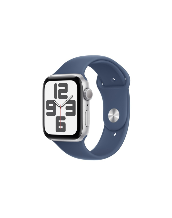 apple Watch SE GPS, koperta 44 mm z aluminium w kolorze srebrnym z paskiem sportowym w kolorze denim - rozmiar S/M główny