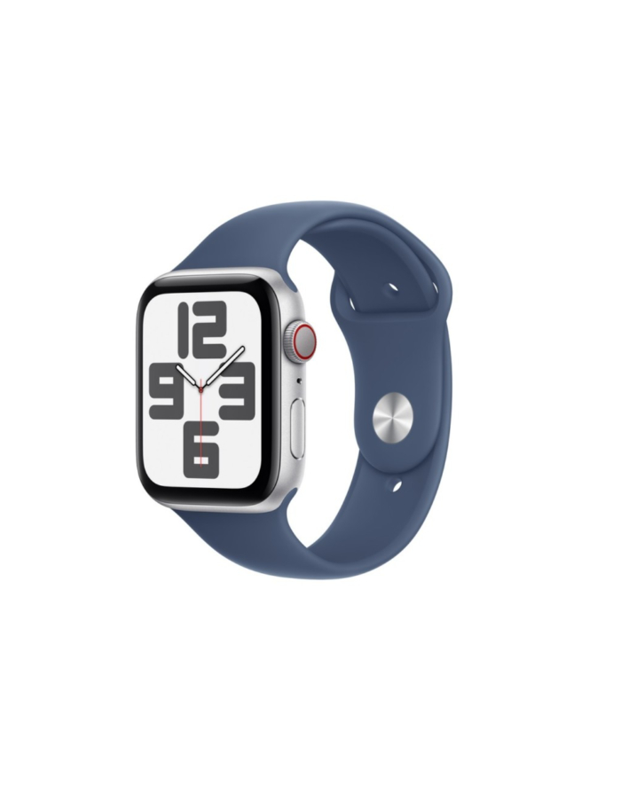 apple Watch SE GPS + Cellular, koperta 44 mm z aluminium w kolorze srebrnym z paskiem sportowym w kolorze denim - rozmiar M/L główny