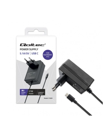 qoltec Ładowarka Super FAST PD for Raspberry PI 5 | USB-C | 27W | 5-12V | 1.8-5A | Czarna