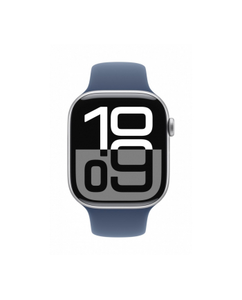 apple Watch Series 10 GPS, koperta 42 mm z aluminium w kolorze srebrnym z paskiem sportowym w kolorze denim - rozmiar S/M