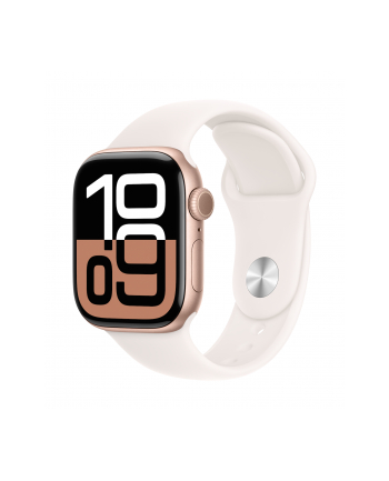 apple Watch Series 10 GPS, koperta 42 mm z aluminium w kolorze różowego złota z paskiem sportowym w kolorze łagodnego różu - rozmiar S/M