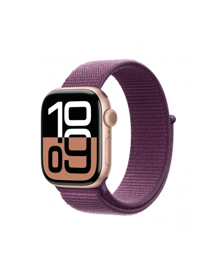 apple Watch Series 10 GPS, koperta 42 mm z aluminium w kolorze różowego złota z opaską sportową w kolorze dojrzałej śliwki główny