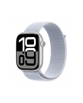 apple Watch Series 10 GPS, koperta 46 mm z aluminium w kolorze srebrnym z opaską sportową w kolorze błękitnego obłoku