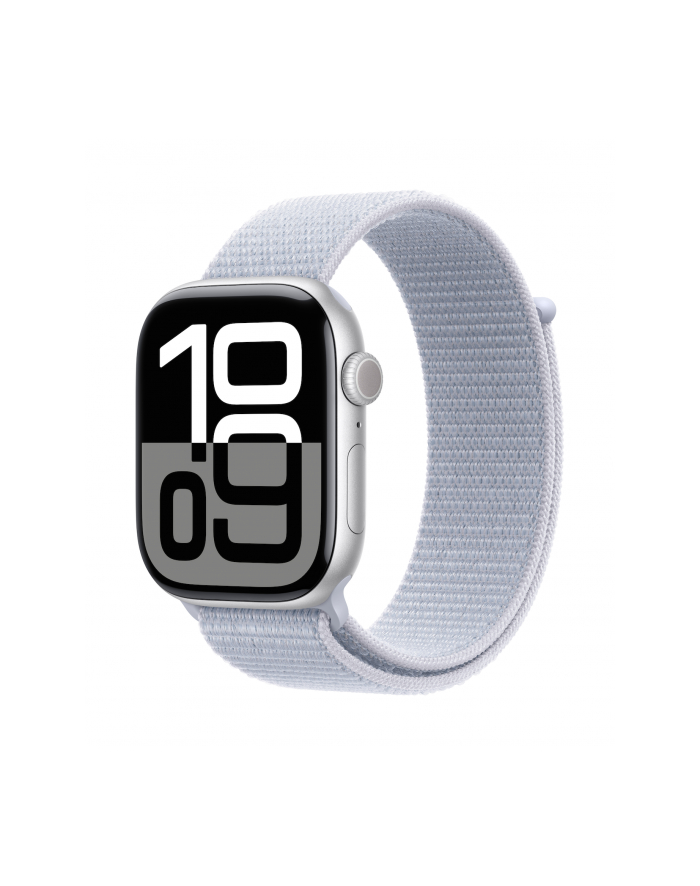 apple Watch Series 10 GPS, koperta 46 mm z aluminium w kolorze srebrnym z opaską sportową w kolorze błękitnego obłoku główny