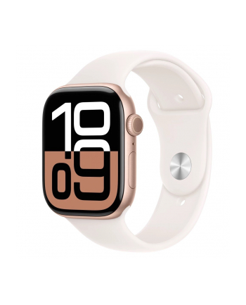 apple Watch Series 10 GPS, koperta 46 mm z aluminium w kolorze różowego złota z paskiem sportowym w kolorze łagodnego różu - rozmiar M/L